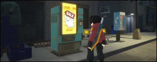 The hero at a vending machine in the city